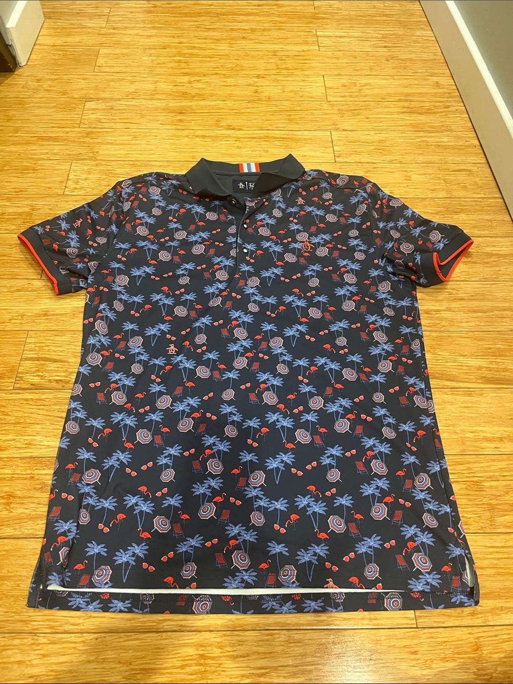 Original Penguin  Polo with Blue Palm & Red Floral Print